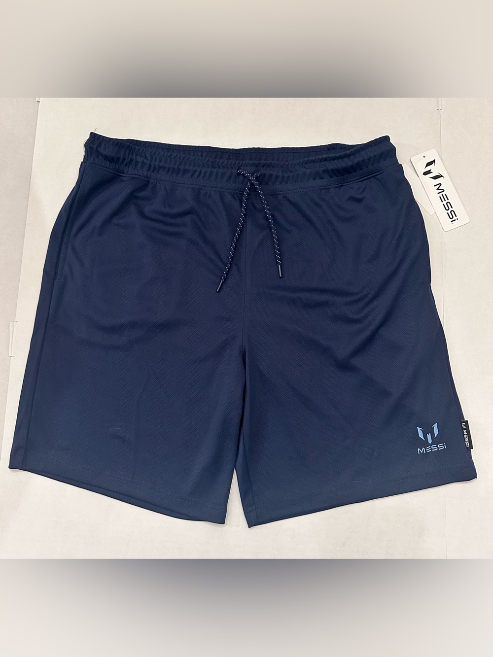 Messi Mens Navy Athletic Jersey Shorts, Size Small